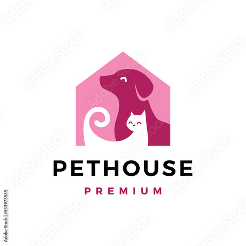 dog cat pet house logo vector icon illustration