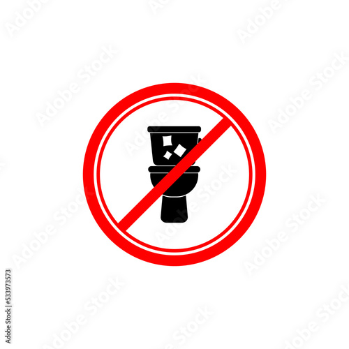 Do not litter in the toilet. Toilet no trash icon isolated on white background