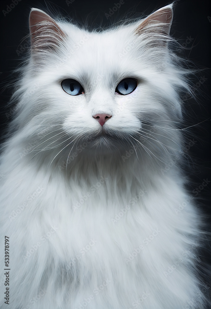 Close up portrait of a white long haired cat 3d illustration