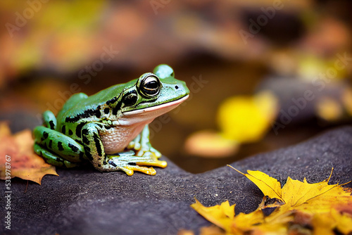 lose up of a frog siiting on a rock 3d rendering