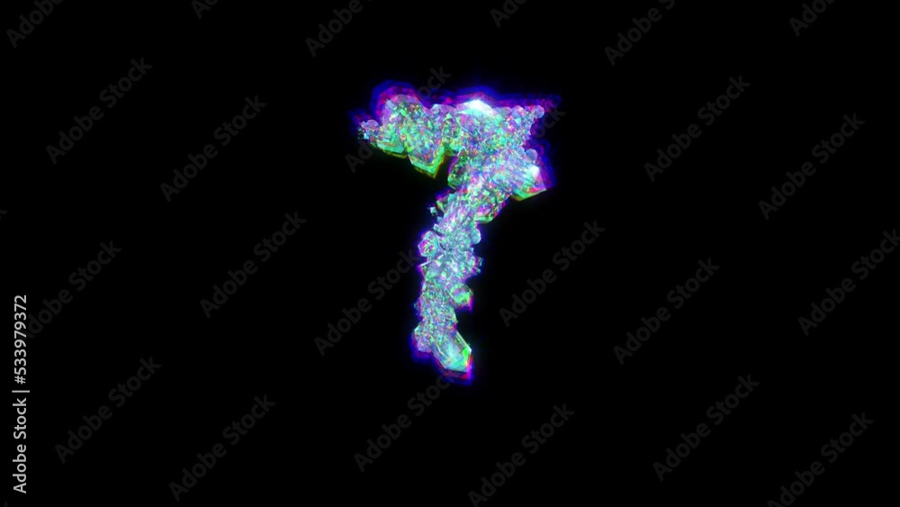 number 7 of cybernetical crystals with chromatic aberrations - dichroic font, isolated - loop video