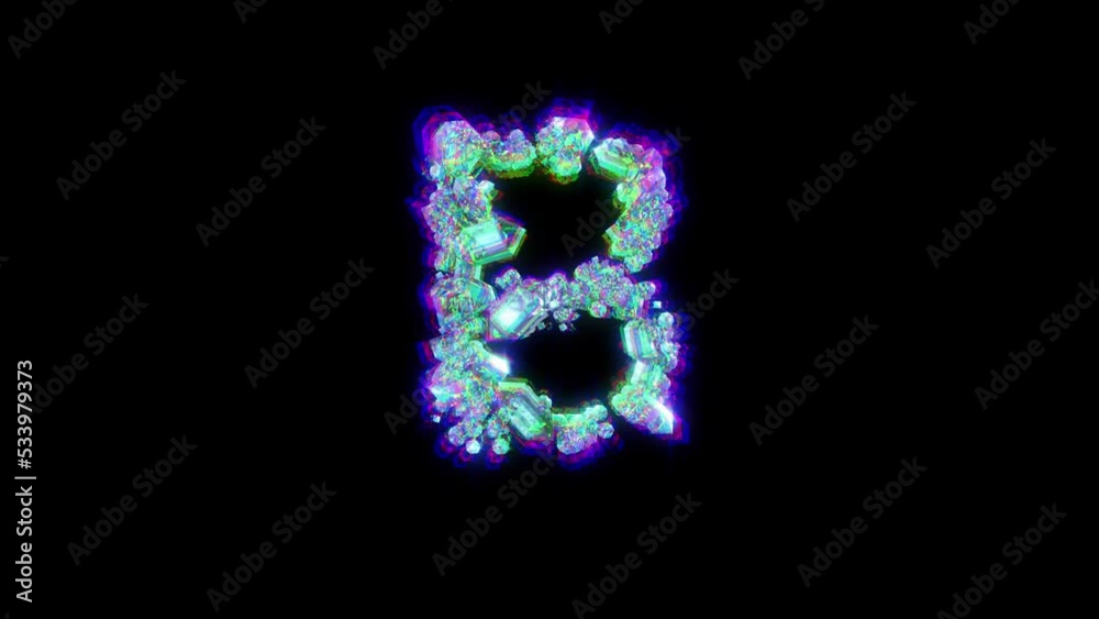 letter B of cybernetic crystals with chromatic aberrance - glitch font, isolated - loop video letter B of cybernetic crystals with chromatic aberrance - glitch font, isolated - loop video