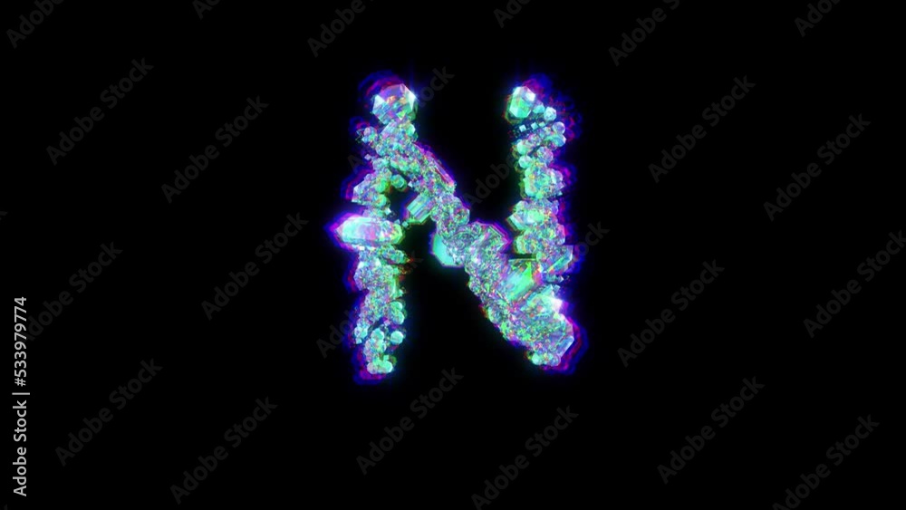 letter N of cybernetic crystals with chromatic aberrations - distortion font, isolated - loop video letter N of cybernetic crystals with chromatic aberrations - distortion font, isolated - loop video