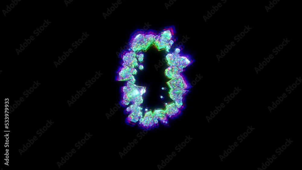 number 0 of cybernetical crystals with chromatic aberrance - distorted alphabet, isolated - loop video number 0 of cybernetical crystals with chromatic aberrance - distorted alphabet, isolated - loop video