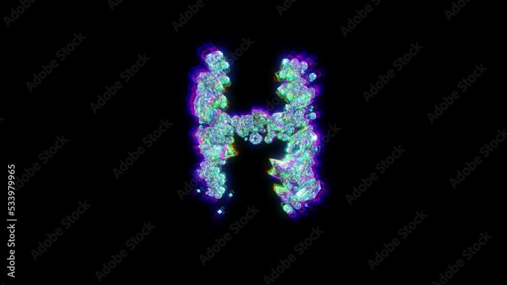 letter H of cybernetic crystals with chromatic aberrance - glitch alphabet, isolated - loop video letter H of cybernetic crystals with chromatic aberrance - glitch alphabet, isolated - loop video
