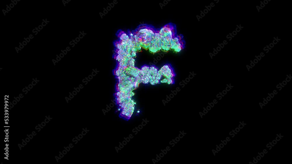 letter F of cybernetical crystals with chromatic aberrance - distorted font, isolated - loop video letter F of cybernetical crystals with chromatic aberrance - distorted font, isolated - loop video