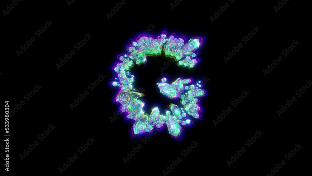 letter G of cybernetical crystals with chromatic aberrations - dichroic font, isolated - loop video letter G of cybernetical crystals with chromatic aberrations - dichroic font, isolated - loop video