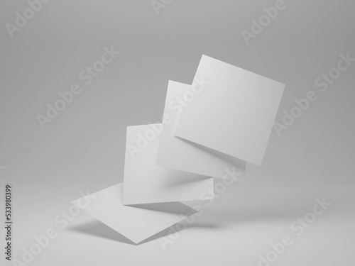 Square flyer mockup with 3d rendering.  White background 3D Illustration