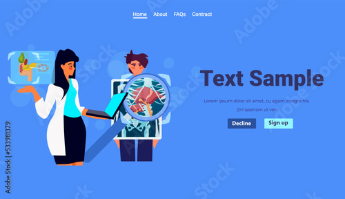 doctor examining liver internal organ X-ray scan of patient on computer monitor health care medical treatment concept