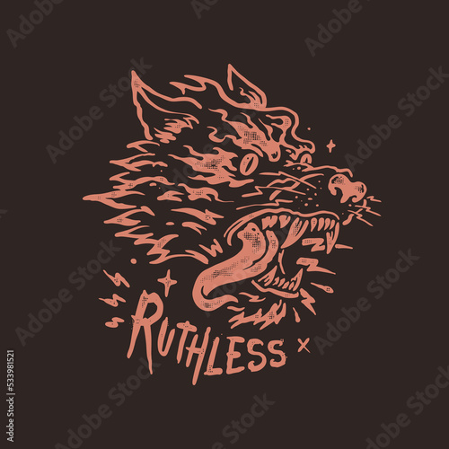 Ruthless wolf vintage tattoo style illustration