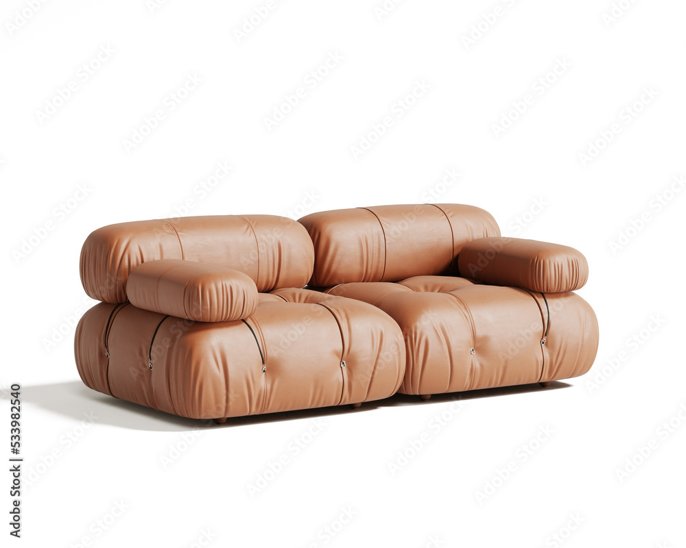 Obraz premium 3d rendering of an isolated modern dark camel leather cosy lounge 2 seat sofa 