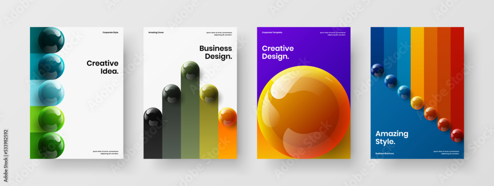 Isolated company identity vector design illustration collection. Simple 3D spheres catalog cover concept set.
