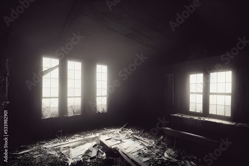 Abandoned creepy attic. Ruined. Haunted. 
