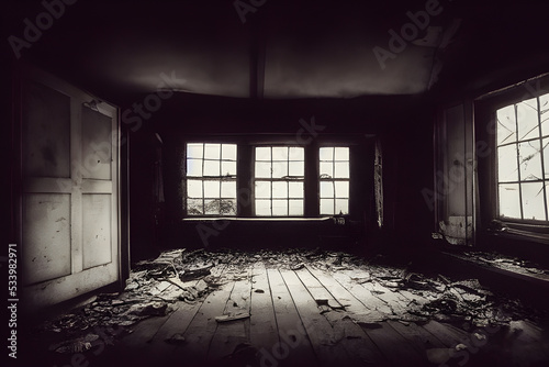 Abandoned creepy attic. Ruined. Haunted. 