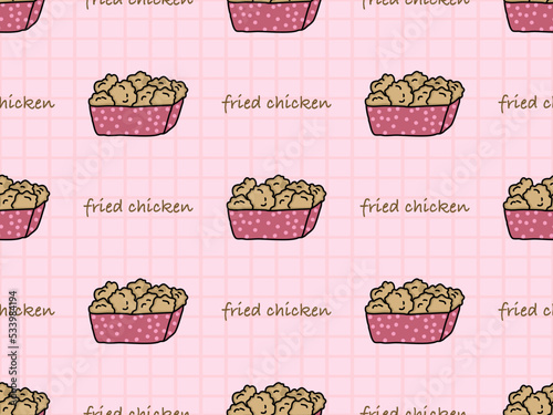 Fried chicken cartoon character seamless pattern on pink background