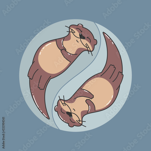 Two otters in love swimming in the shape of a yin yang sign