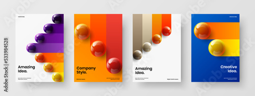 Geometric realistic balls catalog cover layout collection. Clean annual report vector design concept bundle.