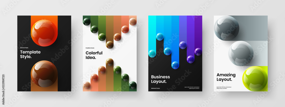 Creative 3D balls corporate identity layout bundle. Bright brochure A4 vector design illustration composition.