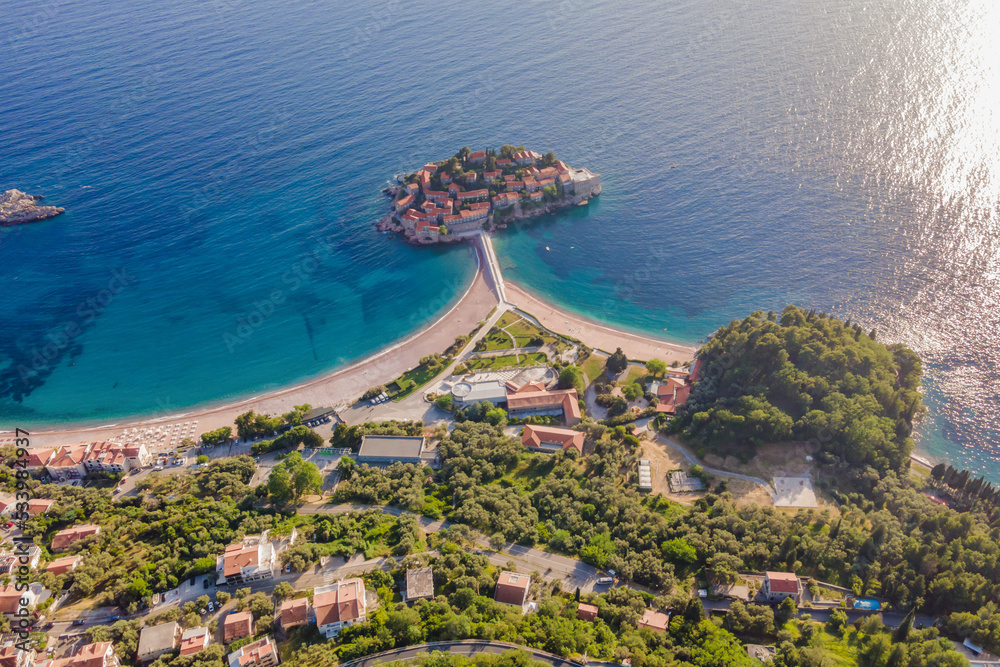 Sveti Stefan island in Budva in a beautiful summer day, Montenegro. Beautiful destinations