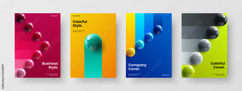 Amazing corporate cover vector design layout set. Creative realistic spheres presentation template collection.