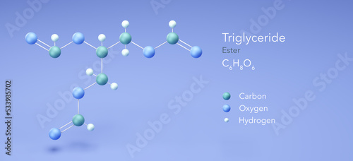 triglyceride, molecular structures, ester, 3d model, Structural Chemical Formula and Atoms with Color Coding