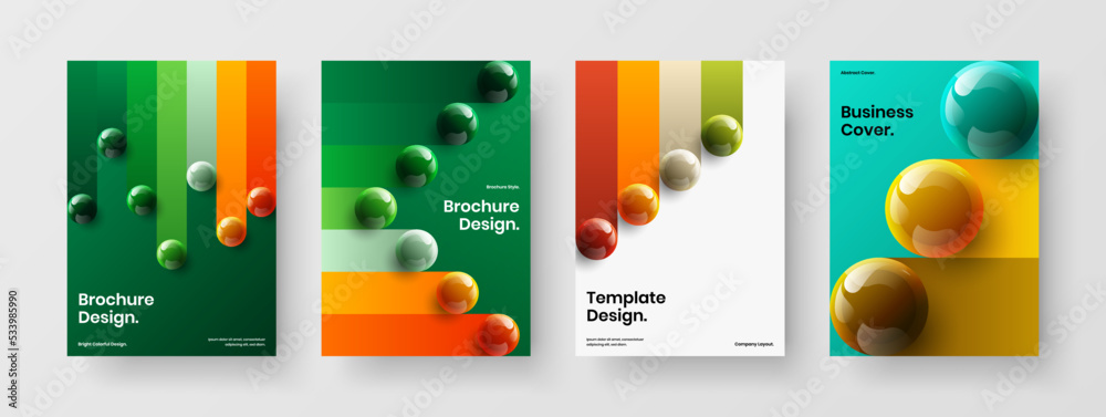 Creative 3D spheres catalog cover layout collection. Amazing poster vector design concept composition.