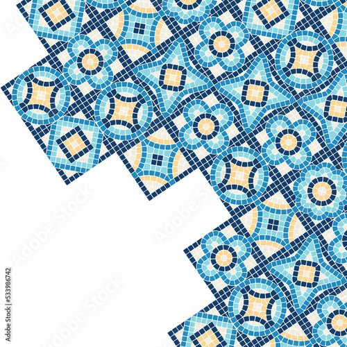 Ancient mosaic tile background. Decorative antique stone ornament.