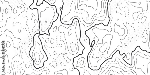 Black and white wave abstract topographic map contour, lines Pattern background. Topographic map and landscape terrain texture grid. Wavy banner and color geometric form. Vector illustration.