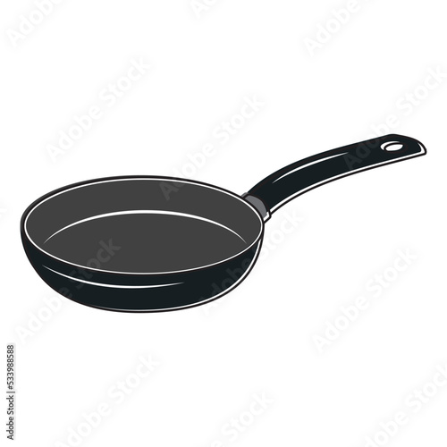 Black insulated frying pan with handle, color vector illustration
