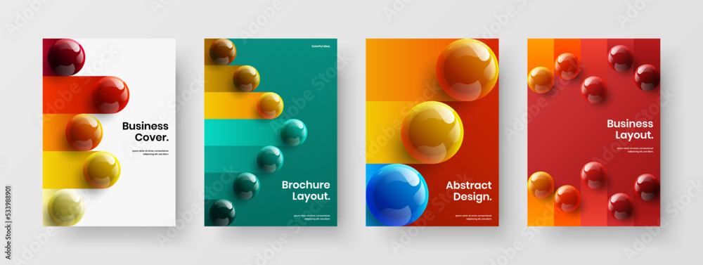 Modern realistic balls poster concept set. Amazing magazine cover design vector template collection.