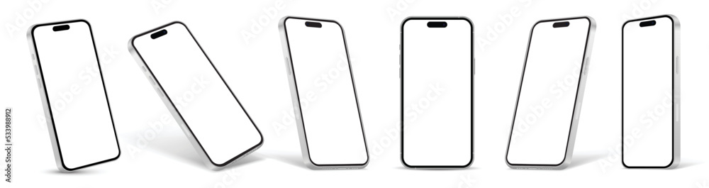 Realistic smartphone mockup. perspective mobile phone mockup vector similar to iphone with blank screen isolated on white background, Vector illustration
