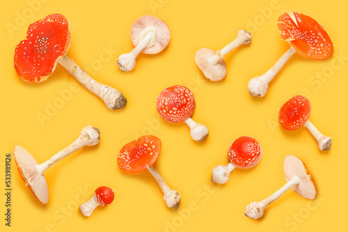 Canvas Print Amanita muscaria fly agaric poisonous hallucinogenic forest mushrooms pattern on