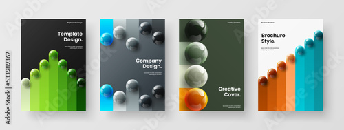 Clean realistic balls magazine cover layout composition. Colorful corporate identity design vector concept collection.