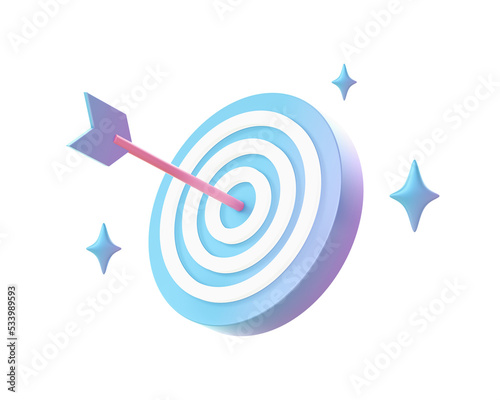 3d render of Gradient arrow hits target illustration icons for web social media ads designs