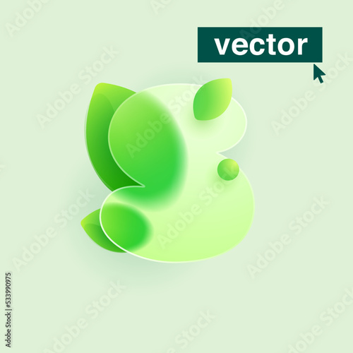 S letter logo made of green leaves under mate glass. Realistic Glassmorphism style. photo