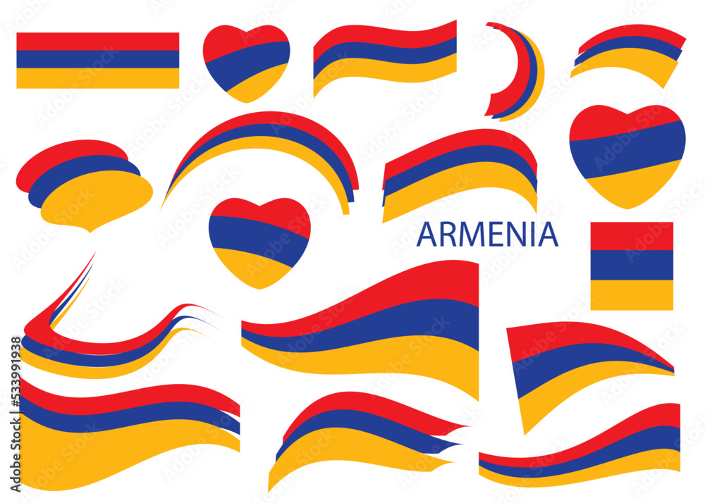 flag of Republic of Armenia - vector ribbons and hearts and curved shapes