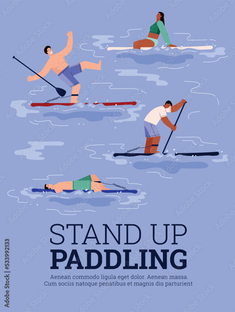 Sup board or stand up paddling banner or poster template vector