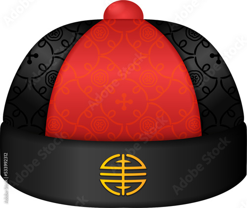 Traditional black red Chinese cap photo