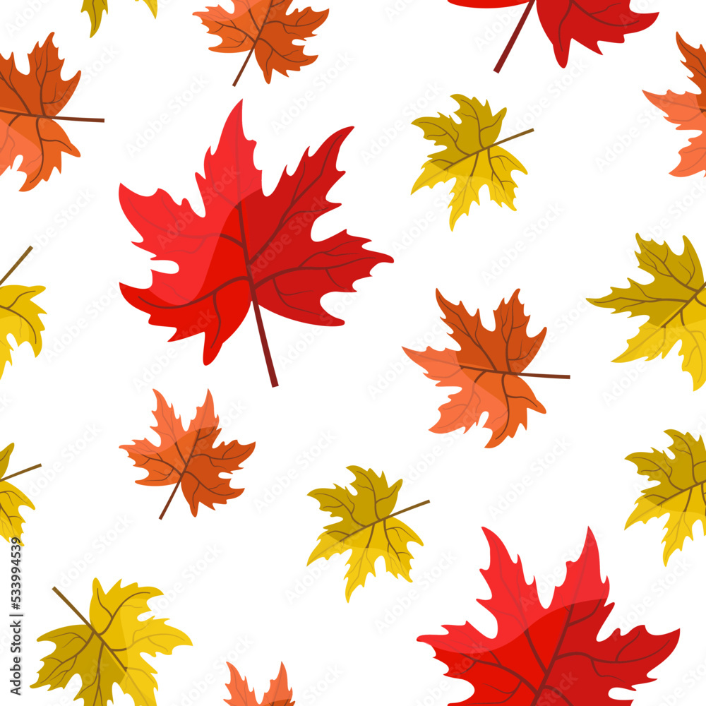 Autumn seamless pattern of maple leaves in different colors. Vector graphic. Autumn seamless pattern of maple leaves in different colors. Vector graphic.
