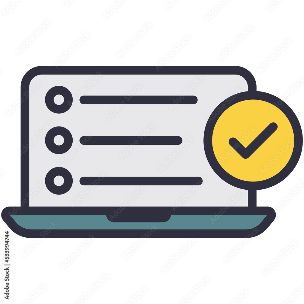 Laptop screen with check mark outline vector icon Laptop screen with check mark outline vector icon