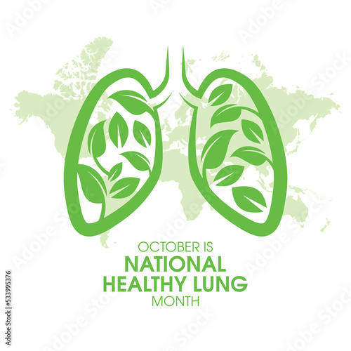 October is National Healthy Lung Month vector. Green natural human lungs icon vector isolated on a white background. Leaf lung silhouette design element. Important day