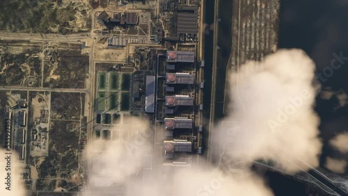 Top aerial shot of the Zaporizhzhia Nuclear Power Station in Ukraine. Europe photo