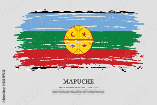 Mapuche flag with brush stroke effect and information text poster, vector photo