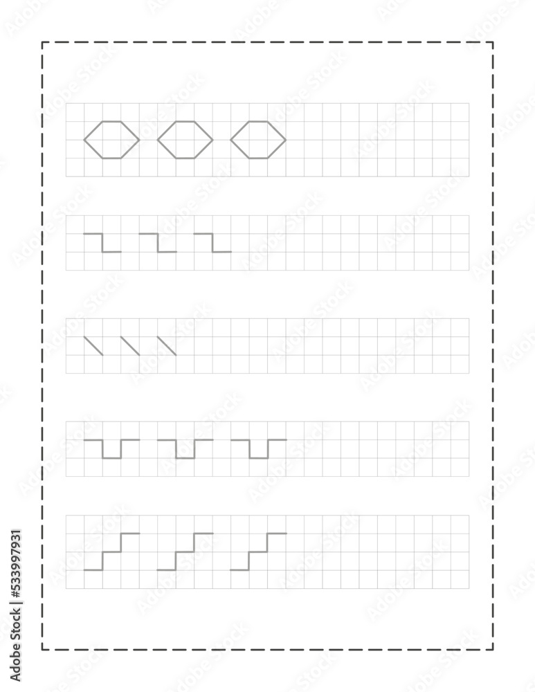 Tracing page practice,line grey, background illustration Tracing page practice,line grey, background illustration