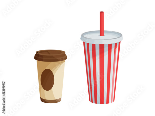 disposable cup, drinks mug with straw, tumbler mockup, fast food plastic cup with straw, hot or cold drink, vector icon sign symbol, isolated graphic illustration