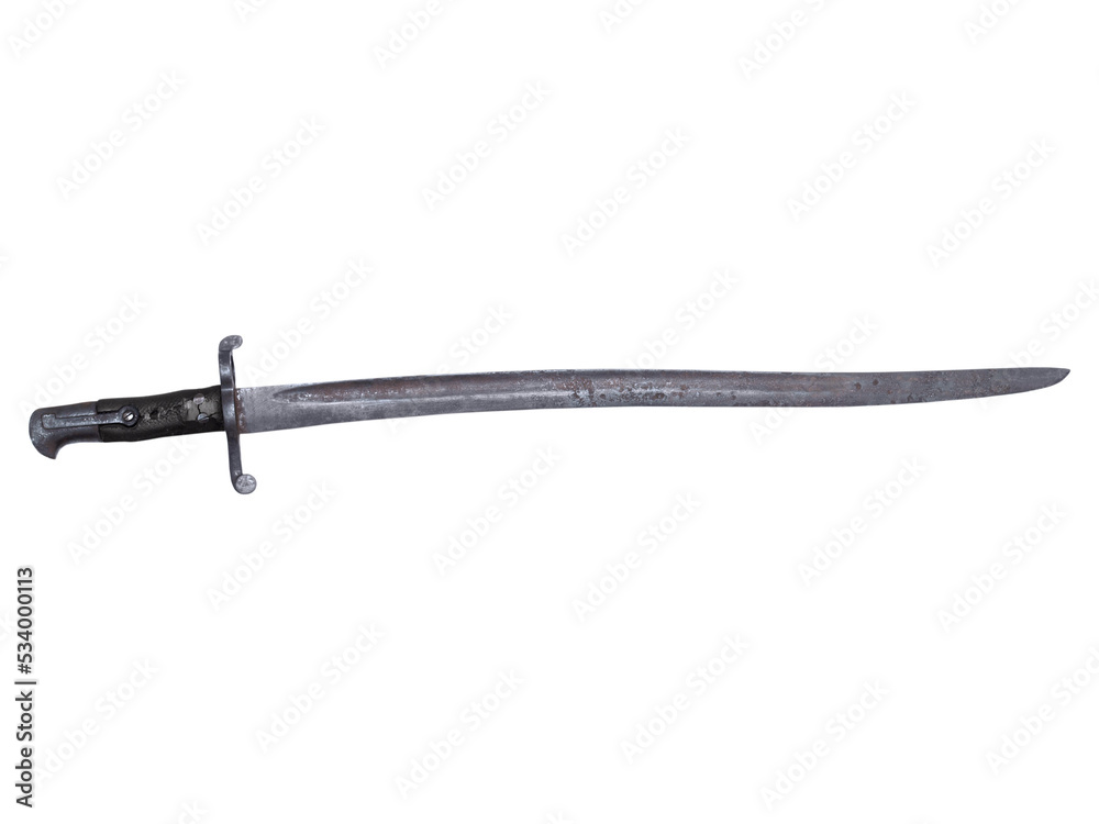 Antique bayonet sword from the early 1900s isolated.   - obrazy, fototapety, plakaty 