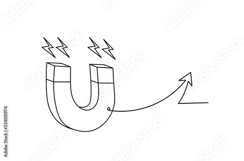Magnet with direction as line drawing on white background