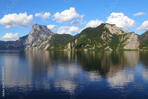 Lake Traun  Traunsee   summer landscape in Austria. Austrian Alps.