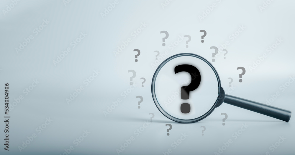 Magnifying glass and question mark sign icon. Problems and root cause analysis concept. copy space for background or text. - obrazy, fototapety, plakaty 