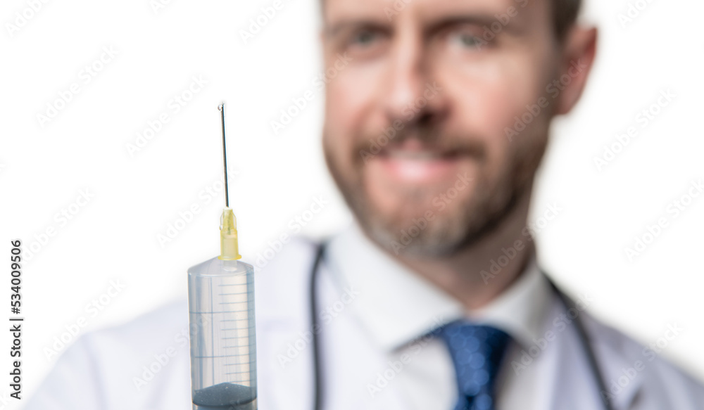 syringe in hands of doctor. injectable syringe for medical injection